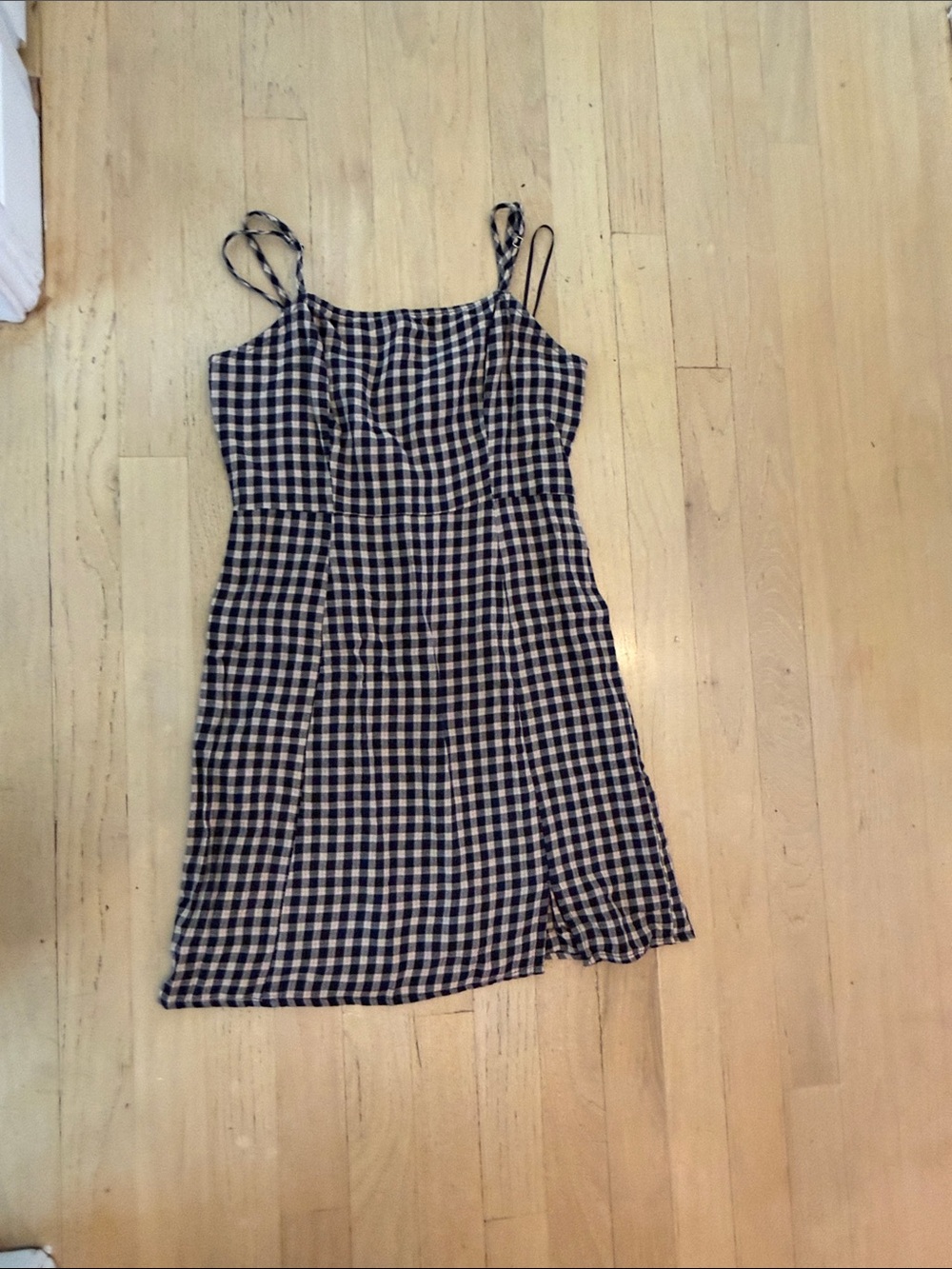 Black & White Gingham Spaghetti-Strap Mini Dress